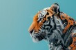 © dreamdes - Cyborg tiger isolated on blue background. Cybernetic technology, cyborg. Future tech, science fiction. Design for banner, poster with copy space. Wildlife, predator concept