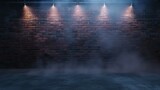 Fototapeta  - Dark Empty Brick Wall with Stage Floor