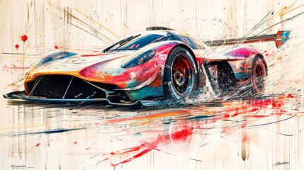 Wall Mural - Abstract color design art illustration. Futuristic concept car in action.