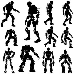 Wall Mural - Silhouette various kinds of robot movements black color only full body