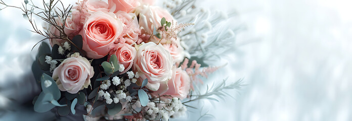 a pink and white bouquet is placed on a white backgro