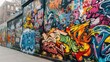 © Aidas - Colorful street art mural with vibrant pigments, intricate designs, and bold lettering. Larger-than-life characters and abstract shapes fill the urban landscape, showcasing the energy and creativity