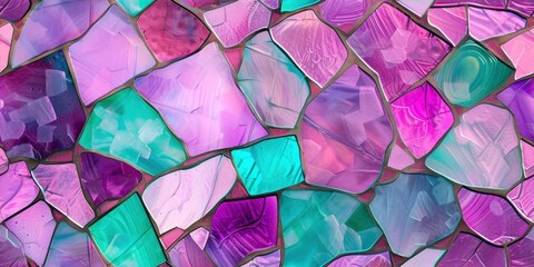 Wall Mural - Tiffany Glass Pattern in Pink, Purple, and Jade Colors