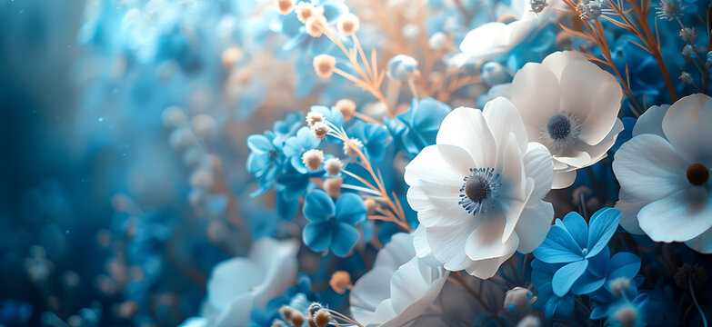 background portrait with blue and white flowers photo