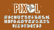 Pixel font. Graffiti Y2K alphabet. Trendy English letters and numbers. 8-bit. Great for your retro designs. Retro futuristic typeface design in 90s style.