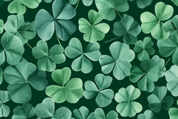 Wall Mural - Green clovers close up for st patrick's day celebration, flatlay layout