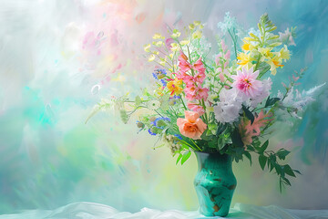 Wall Mural - bright colored flowers in a vase in