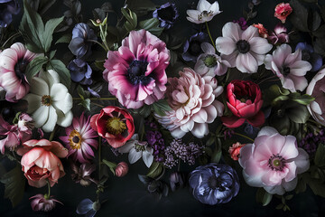 Wall Mural - colorful flowers are on a black background in
