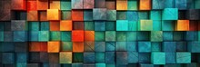 Abstract Colors And Geometric Shapes On A Wall, In The Style Of Metallic Rectangles, Modular Design
