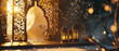 Islamic Lent with beautiful lighting 3d rendering illustration, Eid al-Fitr background.