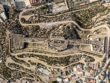 Aerial Top Down Ground Plan View Of Cerro De Los Moros, Fortified Position Protecting Cartagena Spain From The Land With Three Bastion Cannon Platform