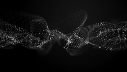 Poster - Futuristic pattern of dots smoothly moving in a wave. Abstract technology web banner. Background 3d grid. 3D rendering.