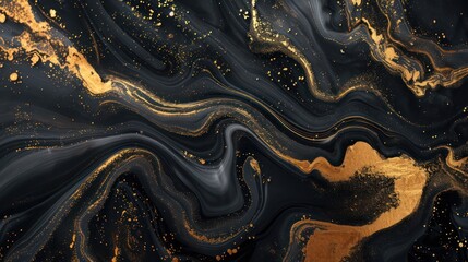 Wall Mural - Black and gold fluid seamless texture background