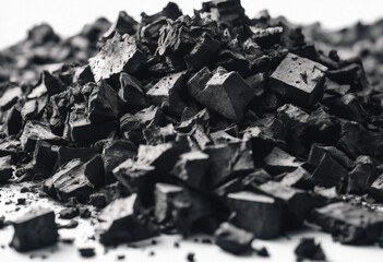  Charcoal chunks pile isolated on white background