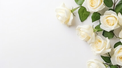 Wall Mural - White roses background with white copy space for text congratulations and invitation design