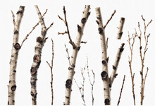 Twigs Set Macro Dry Branches Birch Isolated On White Background With Clipping Path