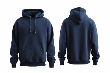 Navy Blue Hoodie Set Front And Back Views, Isolated On White Background, Easy To Cut Out