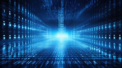 Aufkleber - Technology futuristic background. Scientific technology data of binary code transmission and network of connectivity concept with digital glowing binary code matrix 