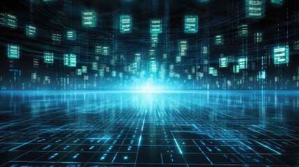 Aufkleber - Technology futuristic background. Scientific technology data of binary code transmission and network of connectivity concept with digital glowing binary code matrix 