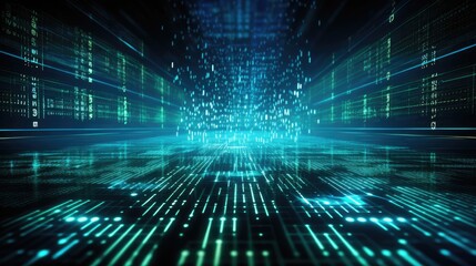 Aufkleber - Technology futuristic background. Scientific technology data of binary code transmission and network of connectivity concept with digital glowing binary code matrix 