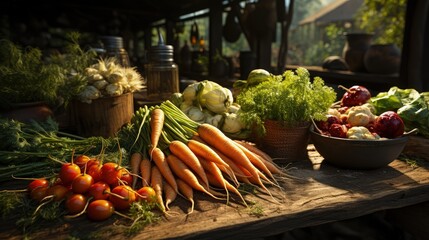 Wall Mural - Pile of carrots and vegetables on the kitchen table.