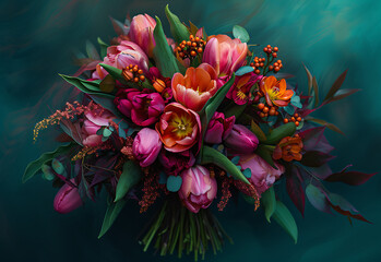 Wall Mural - vibrant color bouquet with red and pink tulips in