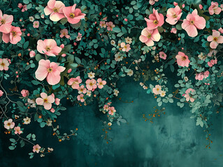 Wall Mural - wallpaper background with pink flowers in