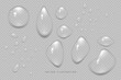 Water drops, condensation on the window, on the surface. Realistic Vector illustration on a transparent background