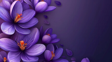 Poster - greeting Card for 8 March with flowering crocuses. happy womens day, violet background