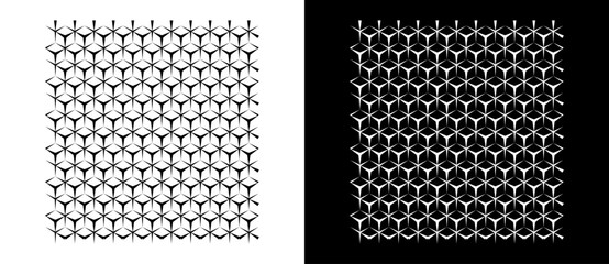 Poster - Abstract background with lines in hexagons shape. A black pattern on a white background and an equally white lines on the black side.