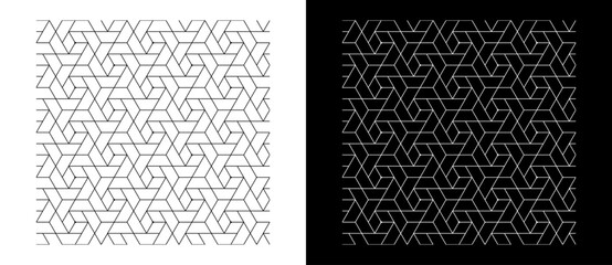 Poster - Abstract background with lines in hexagons shape. A black pattern on a white background and an equally white lines on the black side.
