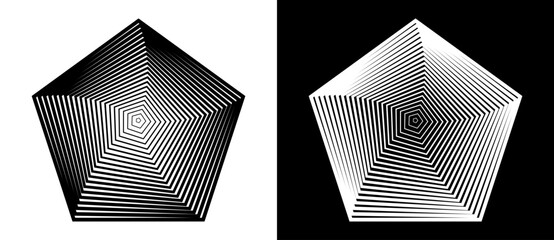 Leinwandbilder - Geometric pentagon shape as modern design element or icon. Black shape on a white background and the same white shape on the black side.
