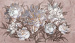 Light large buds of peonies, art drawing in light pink tones, photo wallpaper for the interior.