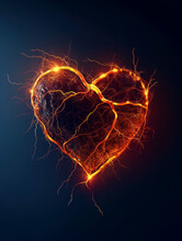 A Broken Heart Shape Entwined With Glowing, Fiery Lines.