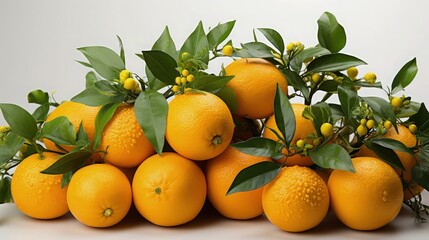 Wall Mural - Pile of orange fruit on the white table for fruit background.