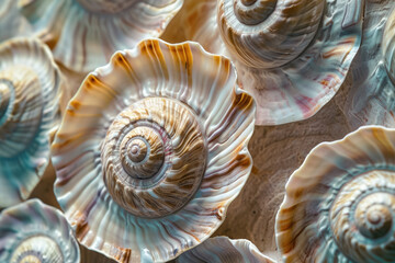 Wall Mural - Generate a pattern of spiraling seashells, capturing the beauty