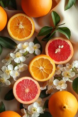 Poster - Tangy Symphony: An Exquisite Ensemble of Citrus on a Wooden Stage