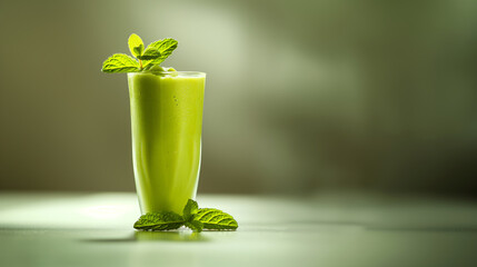 glass of fresh avocado smoothie isolated on blurred green background