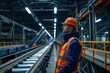 © Martin - A true-to-life image captures an engineer standing confidently in a warehouse, positioned alongside a conveyor system, immersed in the industrial environment