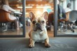 A contented french bulldog lounges on the indoor floor, showcasing its adorable snout and calm demeanor as a beloved pet in the nonsporting group
