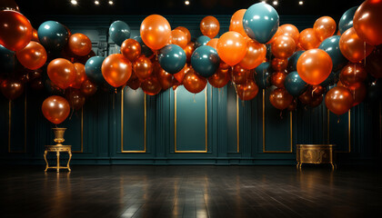 Wall Mural - a room full of shiny orange and blue balloons.