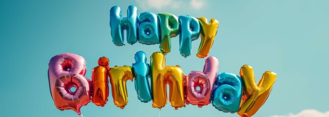 Wall Mural - Euphoric Celebration: A Kaleidoscope of Balloons Proclaiming Happy Birthday