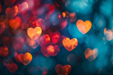 Leinwandbilder - Enchanting Dance of Heart-Shaped Bokeh Lights in a Magical Twilight Huescape