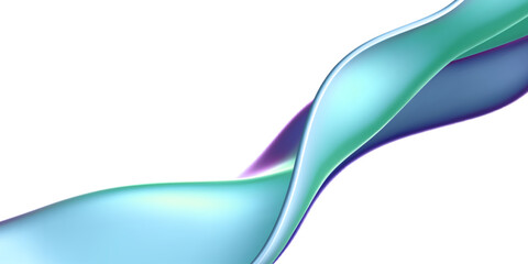 Wall Mural - 3d holographic liquid wave, iridescent chrome fluid silk fabric isolated on light background. Render of neon metal ribbon with rainbow gradient effect flying in motion. 3d vector geometric background.