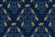© Wita Pixs - Vintage Floral pattern wallpaper boho branch leaves embroidery texture on dark blue background. flower motif ethnic design abstract vector illustration vintage design for print template