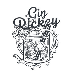 Wall Mural - Gin rickey cocktail vector with mint and lime for cocktail bar or drink summer party. Mojito with rum, bourbon for beach bar and cafe menu