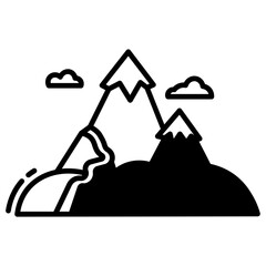 Sticker - mountain glyph and line vector illustration