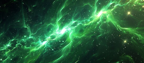 Wall Mural - Computer-generated 3D render of abstract spacetime, including green glowing plasma, dark matter, and energy.