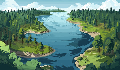Wall Mural - top view aerial shot of lake vector flat isolated illustration