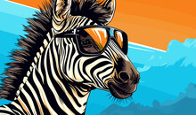 Zebra Wearing Sunglasses Vector Illustration